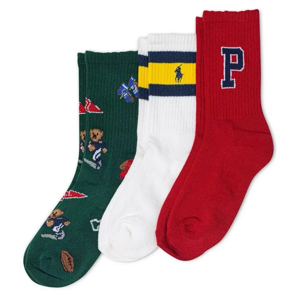 Polo RALPH LAUREN BOYS PONY - 3 PAIRS Crew SOCKS